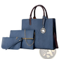 Denim and Leather Three Piece Multi Compartment Handbag Set