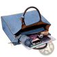 Denim and Leather Three Piece Multi Compartment Handbag Set