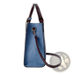 Denim and Leather Three Piece Multi Compartment Handbag Set