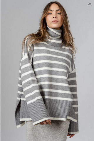 Silk & Salt Denise Sweater Grey  & White Striped