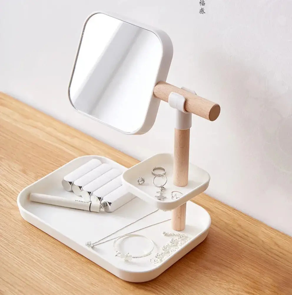 Minimalist Cosmetics Storage Box with Adjustable Mirror