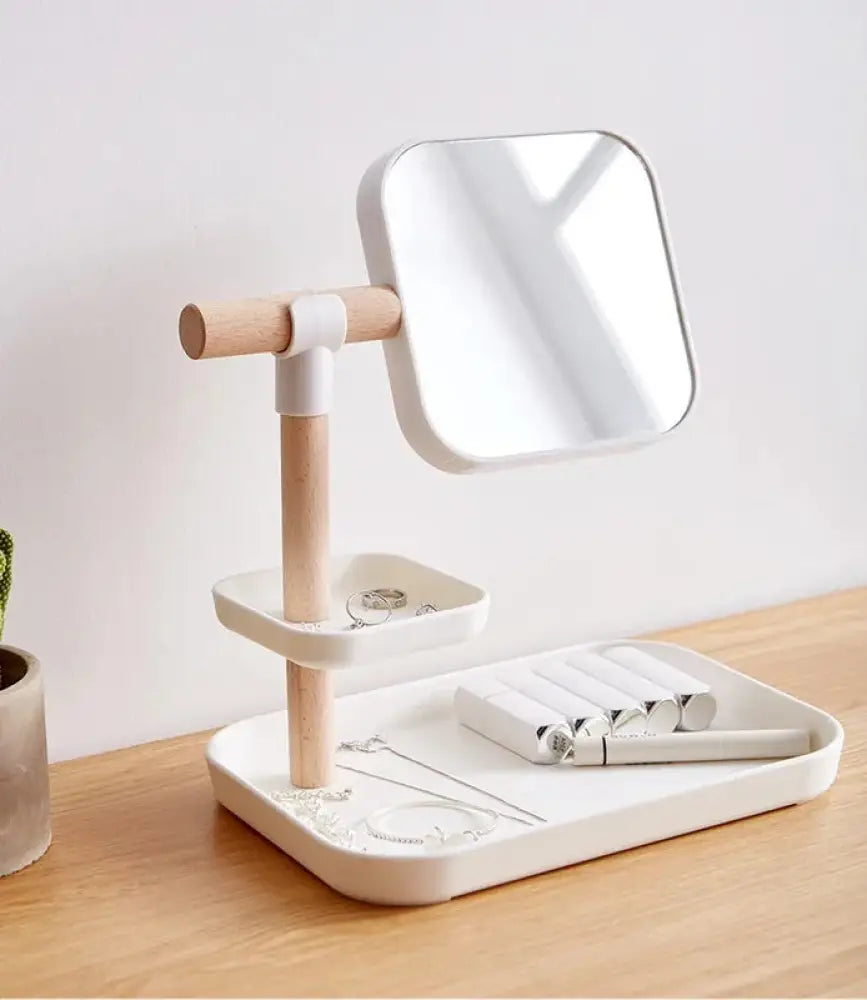 Minimalist Cosmetics Storage Box with Adjustable Mirror