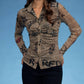 Oolala - Plaid/numbers Rouched Mesh Shirt