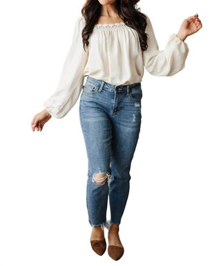 Judy Blue - Midrise Destructed Hem Slim Fit Jeans