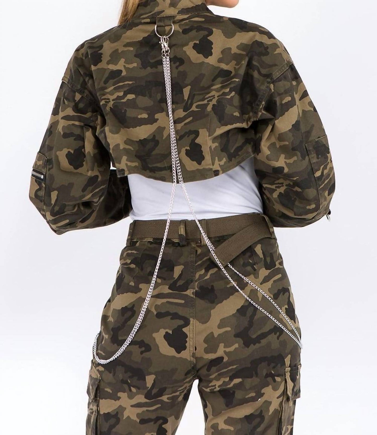 American Bazi - Camouflage Cropped Jacket With Chains