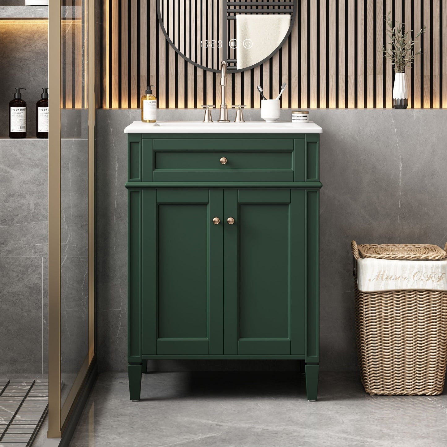 Bathroom Vanity With 2 Doors And Tip Out Drawer, Soft Closing Hinges