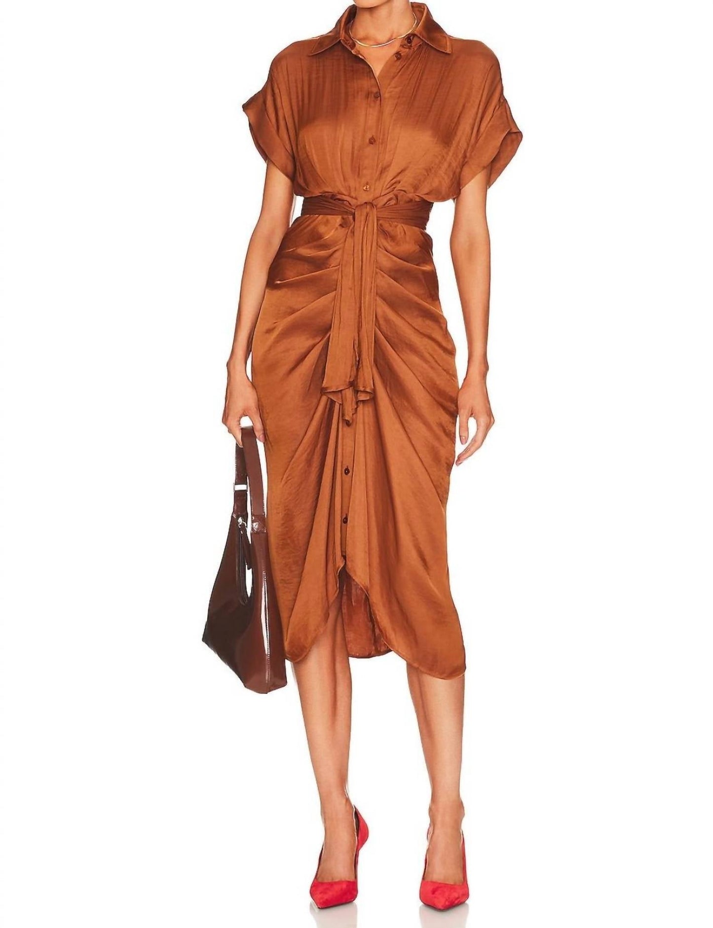 Steve Madden - SATIN TIE WAIST MIDI DRESS