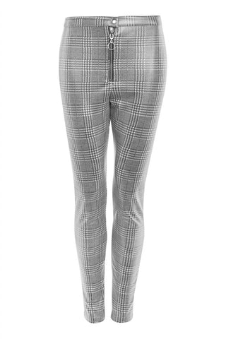 Topshop - Prince Of Wales Coated Houndstooth Zip Treggings