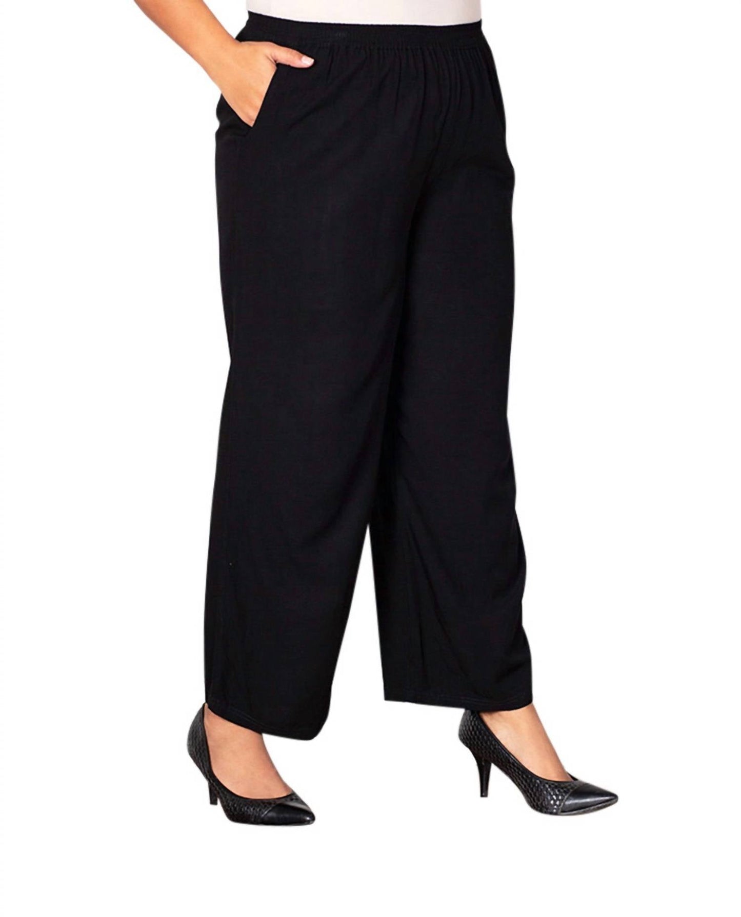 On The Plus Side - Essential Wide Leg Rayon Pants - Plus