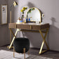 Coleen Walnut & Gold Finish Vanity Desk with Mirror & Jewelry Tray