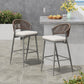 Outdoor Bar Height Metal Frame Counter Stools with Scallop-Shaped Backrest & Water-Resistant Cushions