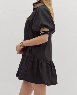 Entro - Puff Sleeve Ruffled Hem Mini Dress