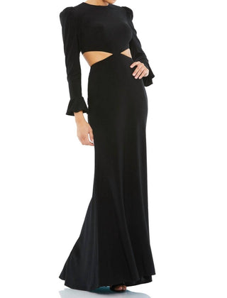 Ieena For Mac Duggal - Long Sleeve Puff Shoulder Cut Out Gown