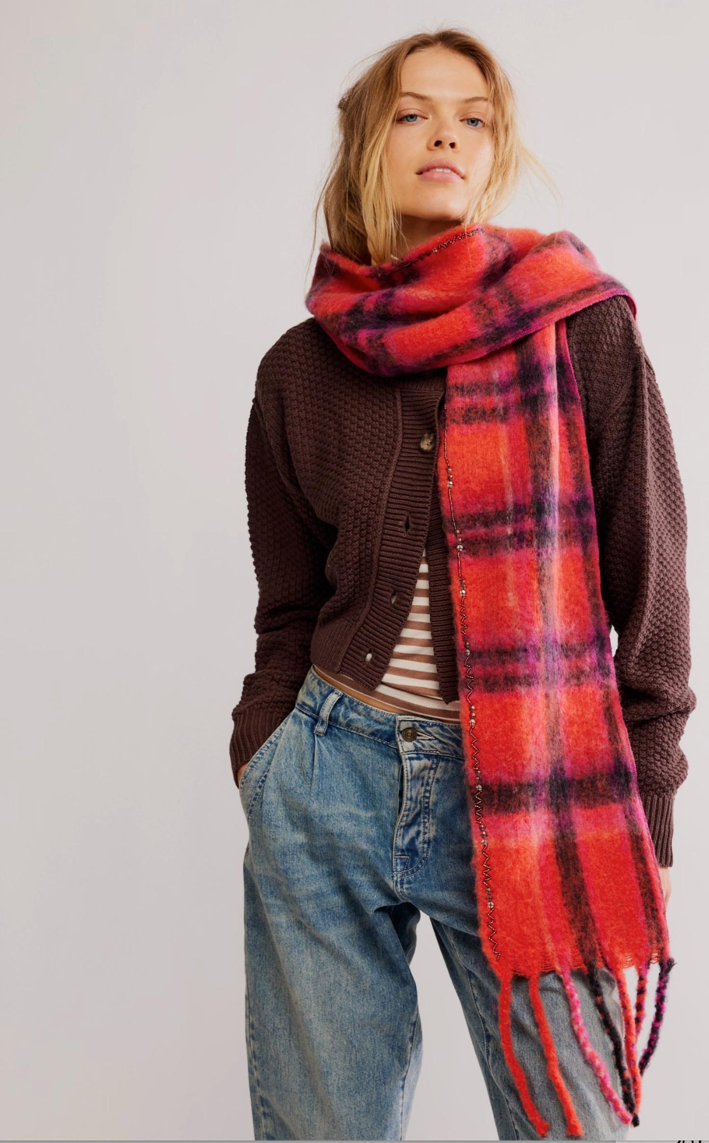 Free People - Women's Highland Plaid Skinny Scarf