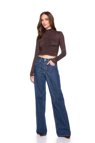 Susana Monaco - Mock Neck Gathered Long Sleeve Top