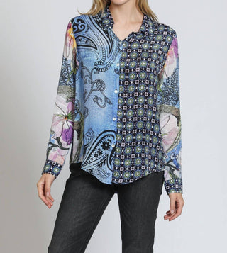 Apny - Mixed Print Button-up Blouse