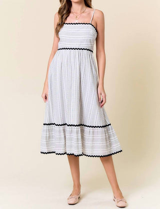 Doe And Rae - Striped Rick Rack Trimmed Tiered Midi Dress
