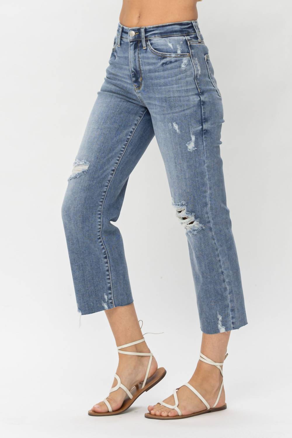 Judy Blue - High Waist Destroyed Crop Wide Leg Jeans