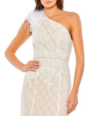Mac Duggal - Feather One Shoulder Lace Dress Formal Gown