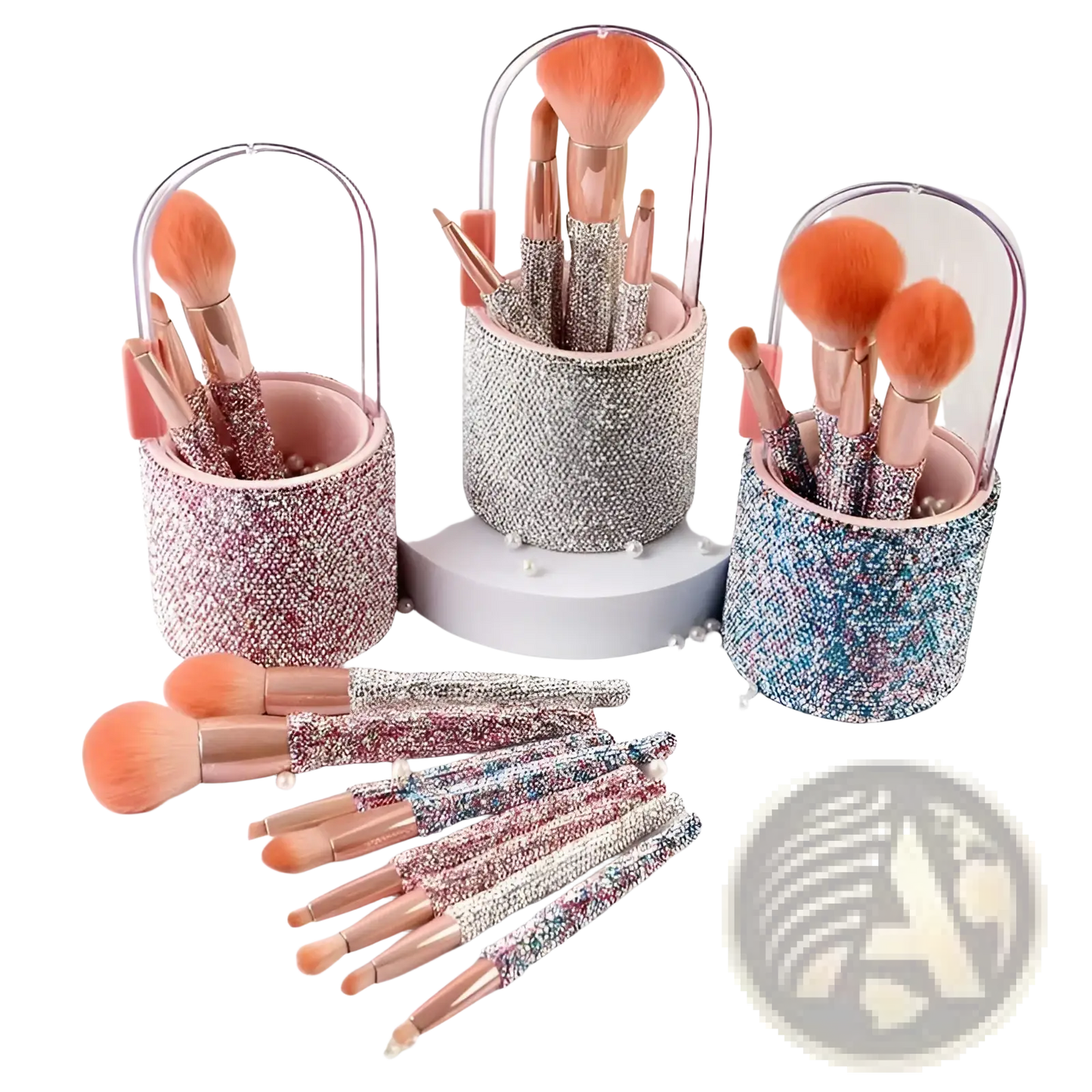 Diamond Makeup Brush Set with Rhinestone Storage Case