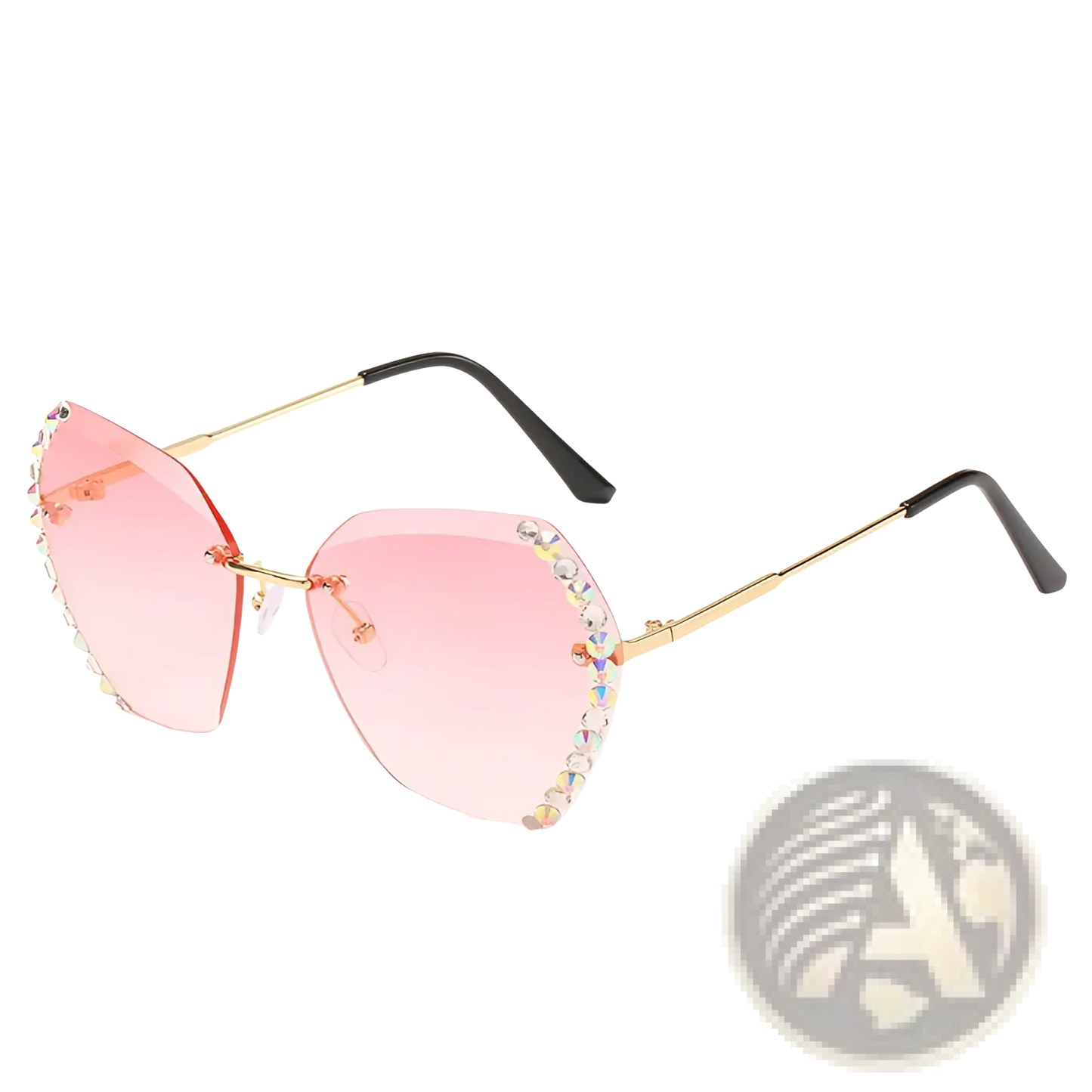 Diamond Studded Rimless Polygonal Gradient Sunglasses