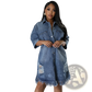 Distressed Frayed Hem Denim Midi Shirt Dress