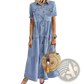 Distressed Multi Buckle Tiered Denim Maxi Shirt Dress