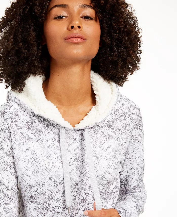 Ideology Women's Snake Print Rounded Hem Hoodie White Size XX-Large