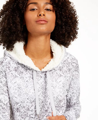 Ideology Women's Snake Print Rounded Hem Hoodie White Size XX-Large