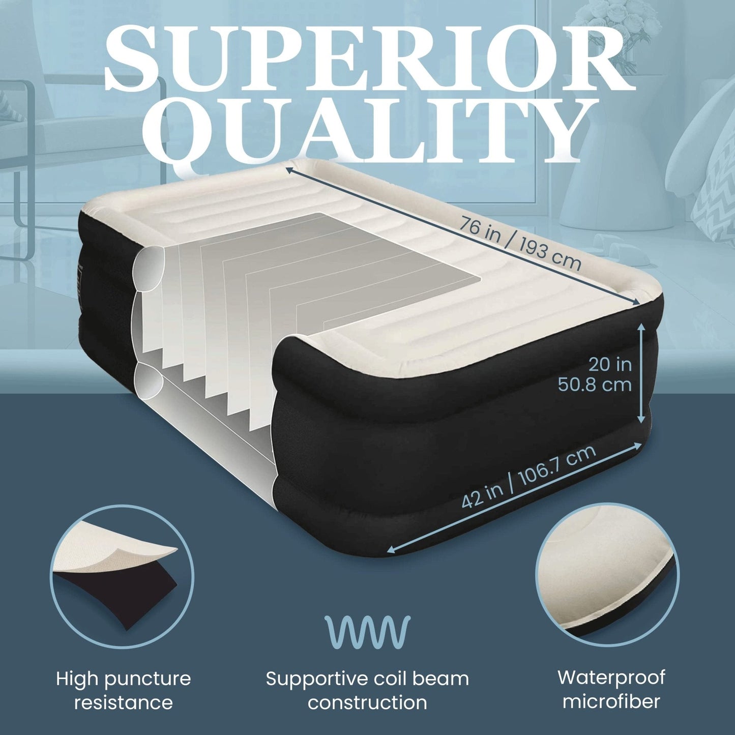 Double High Inflatable Bed for Home, Travel & Camping