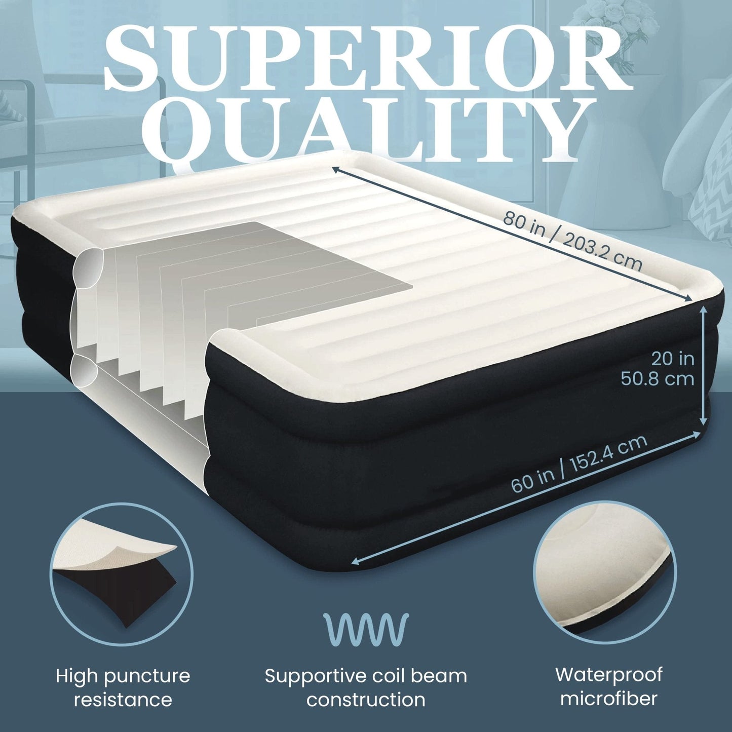 Double High Inflatable Bed for Home, Travel & Camping