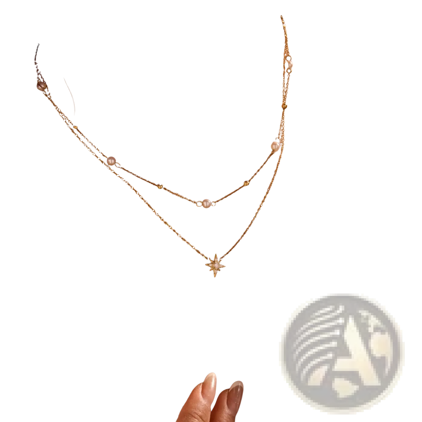 Double Layer 18k Gold Star and Pearl Stainless Steel Necklace