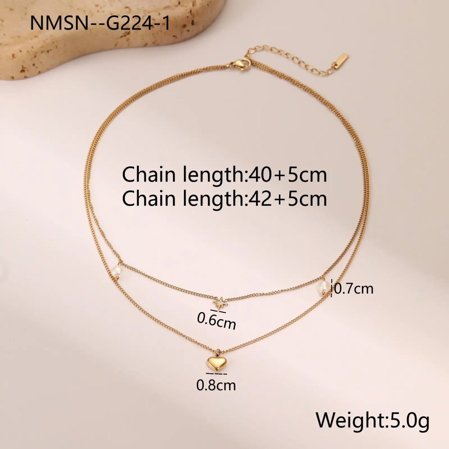Double Layer 18k Gold Star and Pearl Stainless Steel Necklace