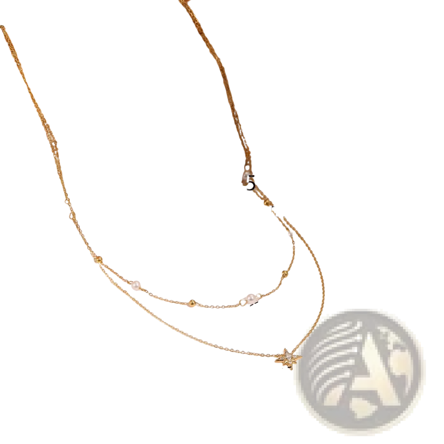 Double Layer 18k Gold Star and Pearl Stainless Steel Necklace