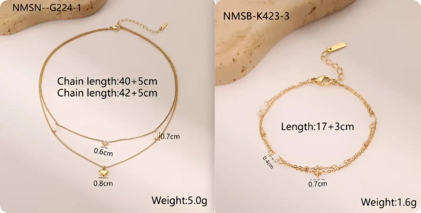 Double Layer 18k Gold Star and Pearl Stainless Steel Necklace