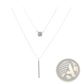 Double Layer Silver Pave Zircon Round and Bar Pendant Necklace
