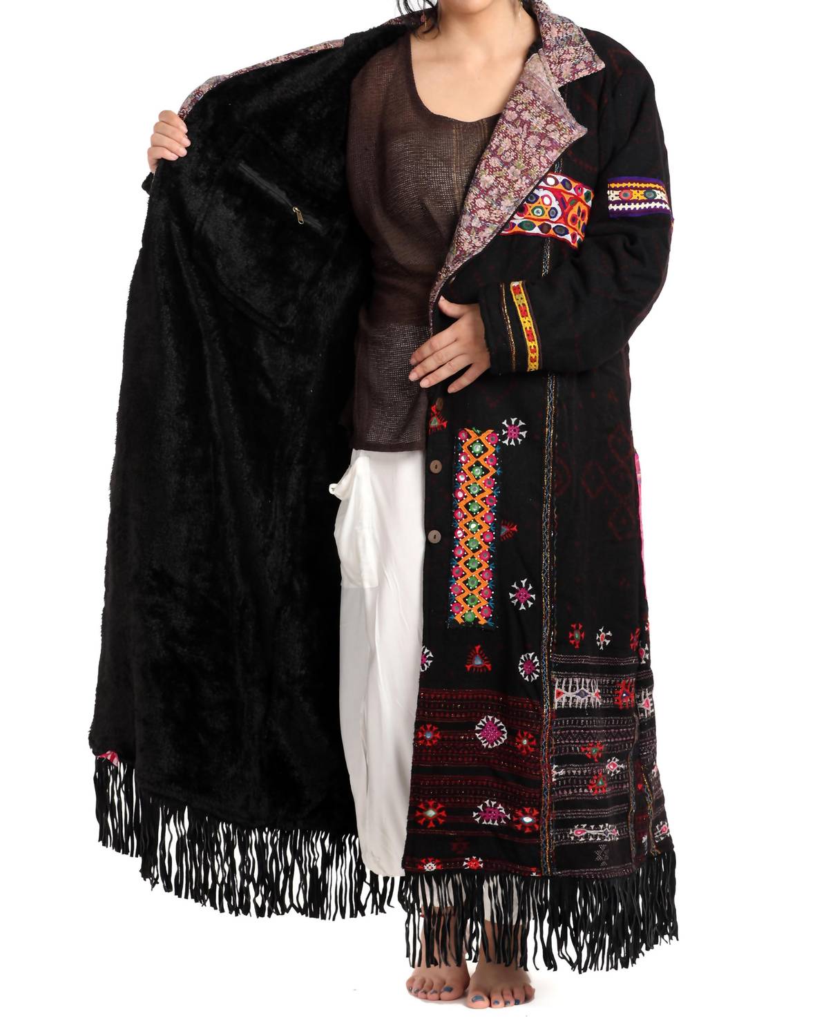 Standawt - Leather Fringe Merino Wool Coat - Plus