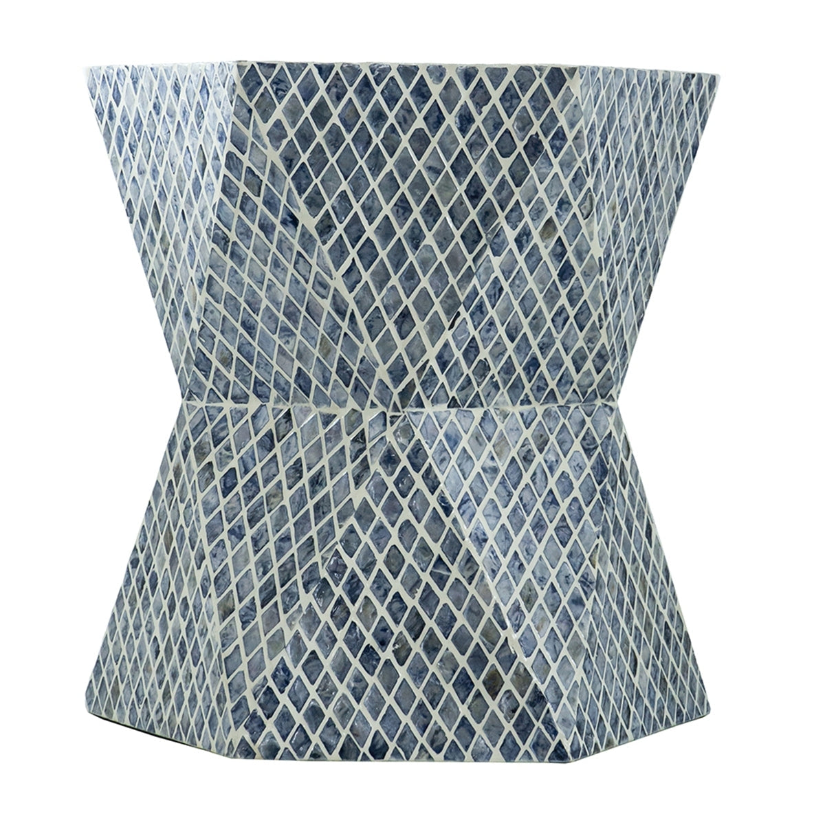 19x19x20" Tapered Blue Garden Capiz Stool, Accent Side Table