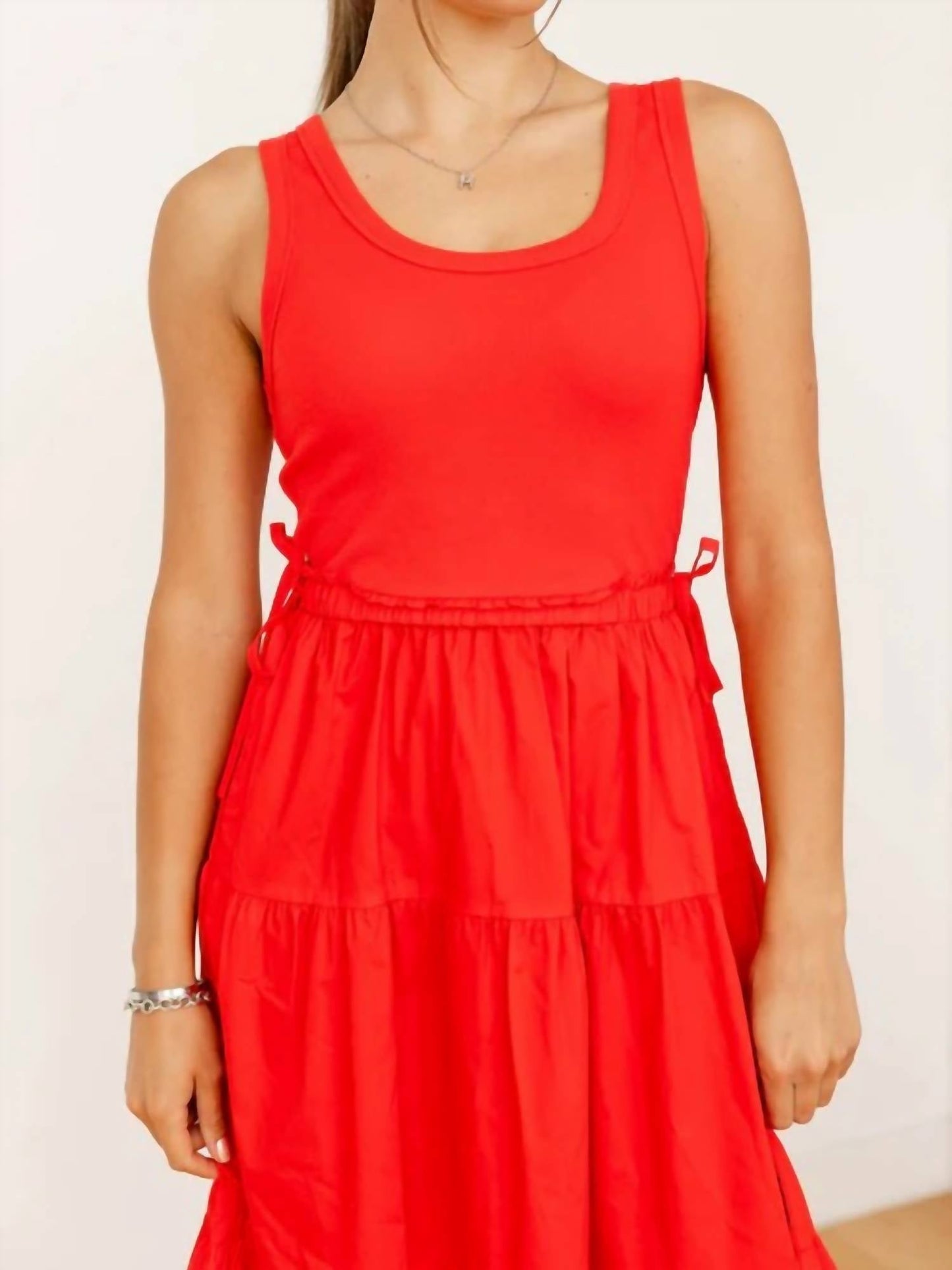 Skies Are Blue - Knit Tank Poplin Skirt Midi Dress