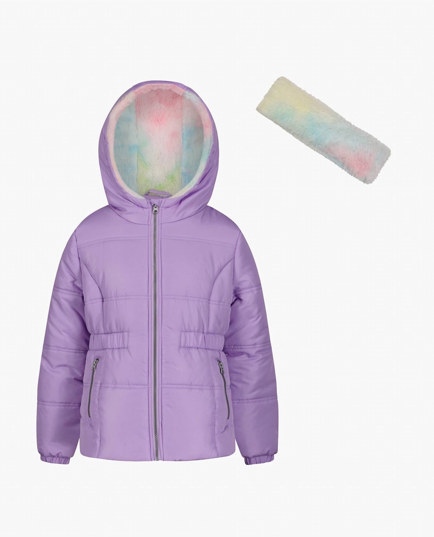 London Fog - Girls Zip-front Hooded Mid Cinch Puffer Jacket