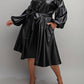 The Curve La - Plus Size Faux Leather Button Front Fit Flare Dress