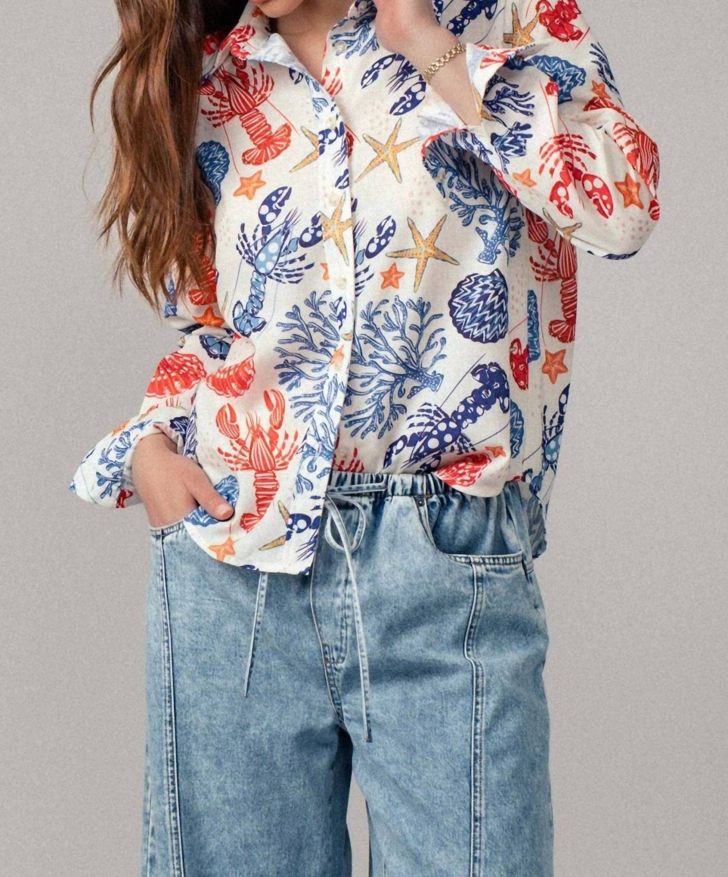 Bella Closet - Ocean Shell & Lobster Button Shirt