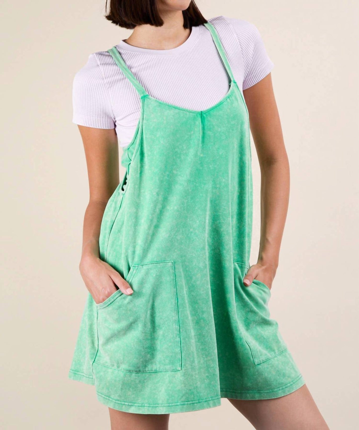 Very J - Mineral Washed Knit Mini Dress with Shorts Inside