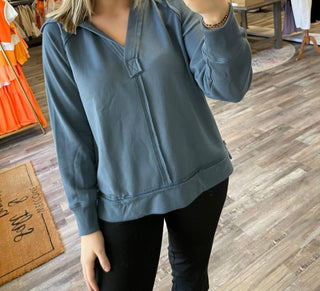 Blu Pepper - Raw Edge Hooded Pullover