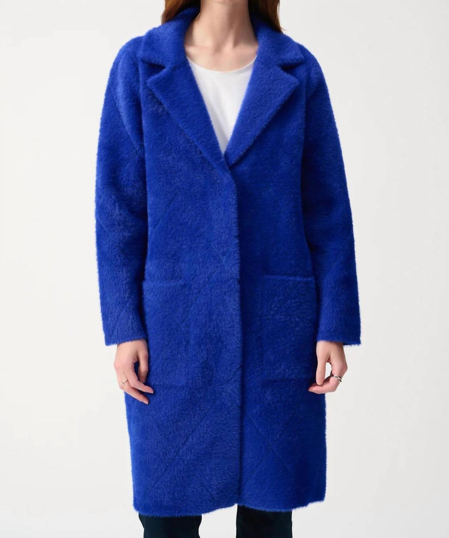 Joseph Ribkoff - Quilted Fuzzy Knit Long Sleeve Coat