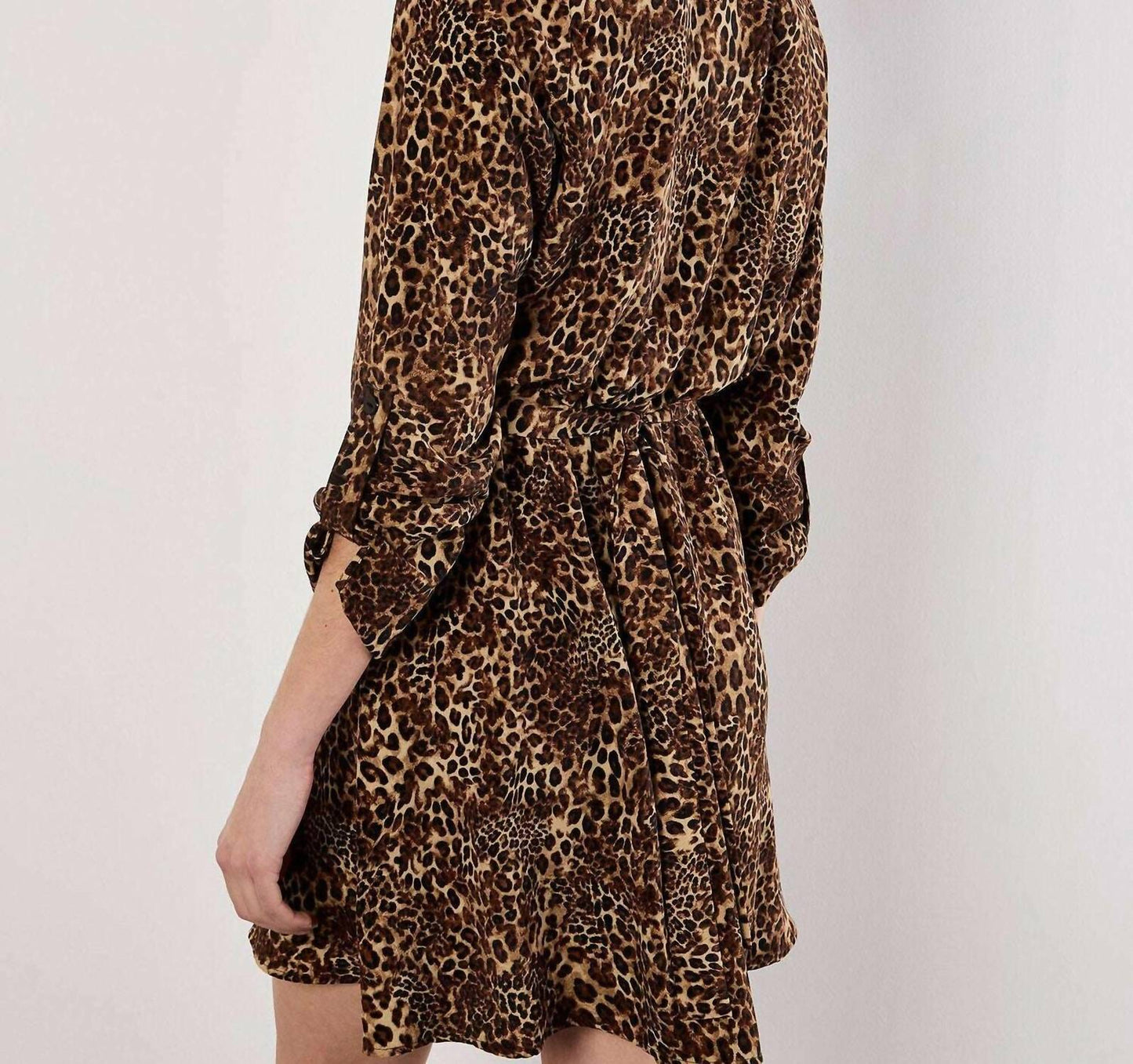 Apricot - Women's Leopard Crepe Belted Dress