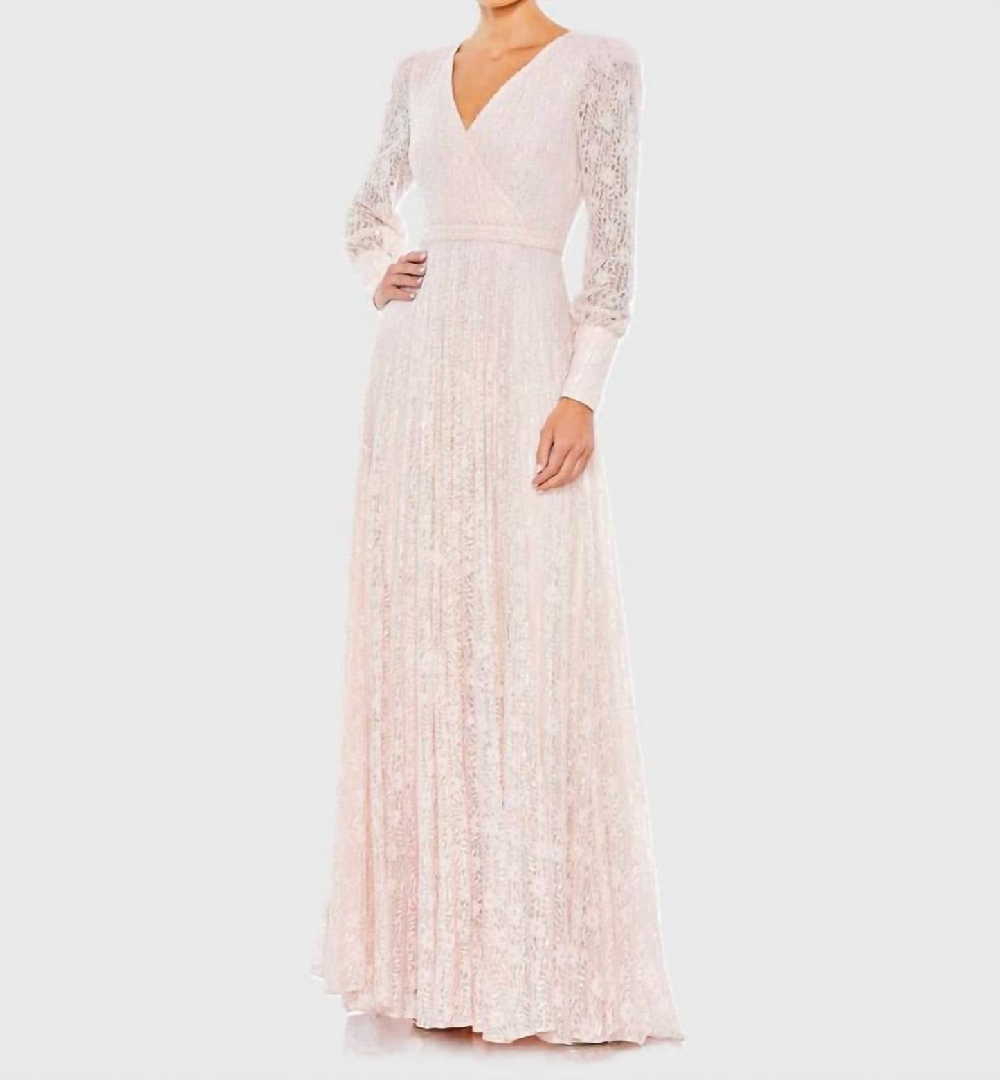 Mac Duggal - Beadedlace Long Sleeve Wrap Over Gown