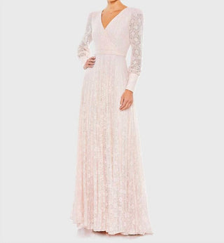 Mac Duggal - Beadedlace Long Sleeve Wrap Over Gown