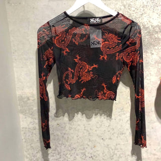 8586 - Women's Mesh Chinese Dragon Crop Top