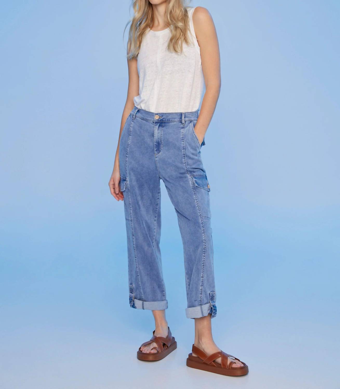 Charlie B - Chambray Stretch Cargo Pants